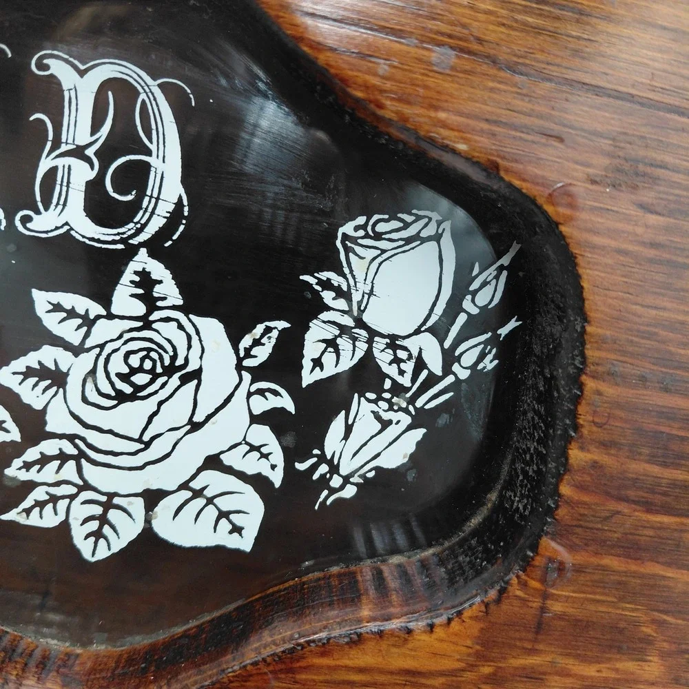 Vtg Wood Bread Box Roses Stenciled Glass Face Farmhouse Breadbox Cottagecore